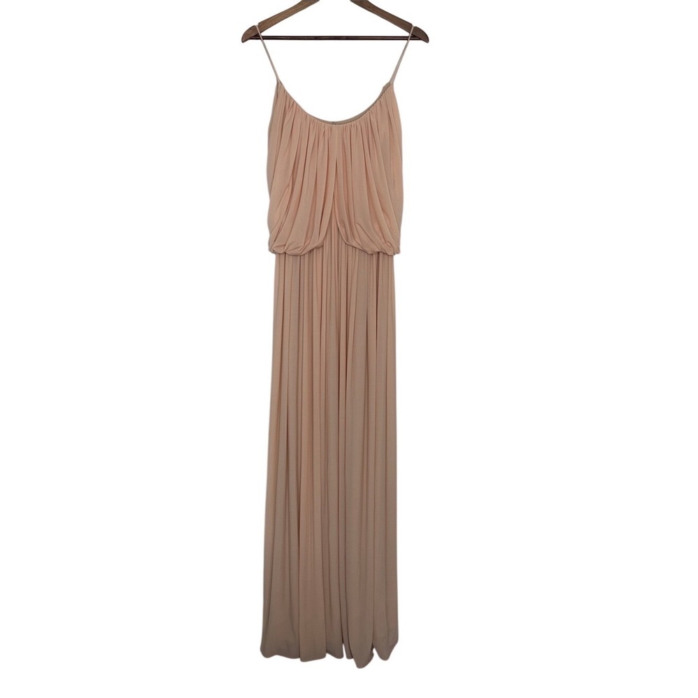 Halston Blush Pink Pleated Maxi Dress Spaghetti Strap Formal Gown Size 4 NWOT
